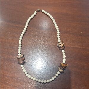 Elegant Cream and Brown Beaded Bird Necklace